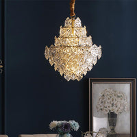 8 Heads Clear Hexagon Glass Suspension Lamp Nordic Gold Top Shape Living Room Chandelier - Rebooters