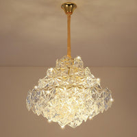 8 Heads Clear Hexagon Glass Suspension Lamp Nordic Gold Top Shape Living Room Chandelier - Rebooters
