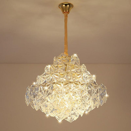 8 Heads Clear Hexagon Glass Suspension Lamp Nordic Gold Top Shape Living Room Chandelier - Rebooters