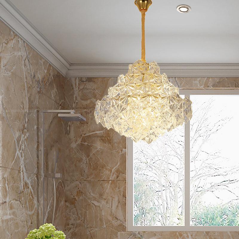 8 Heads Clear Hexagon Glass Suspension Lamp Nordic Gold Top Shape Living Room Chandelier - Rebooters