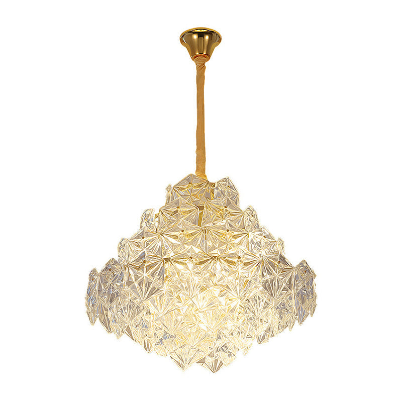 8 Heads Clear Hexagon Glass Suspension Lamp Nordic Gold Top Shape Living Room Chandelier - Rebooters