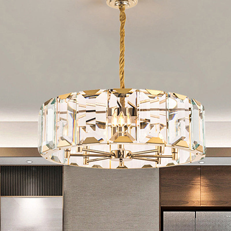 Gold Drum Ceiling Lamp Postmodern Crystal Panel 6 Heads Chandelier Lighting - Rebooters