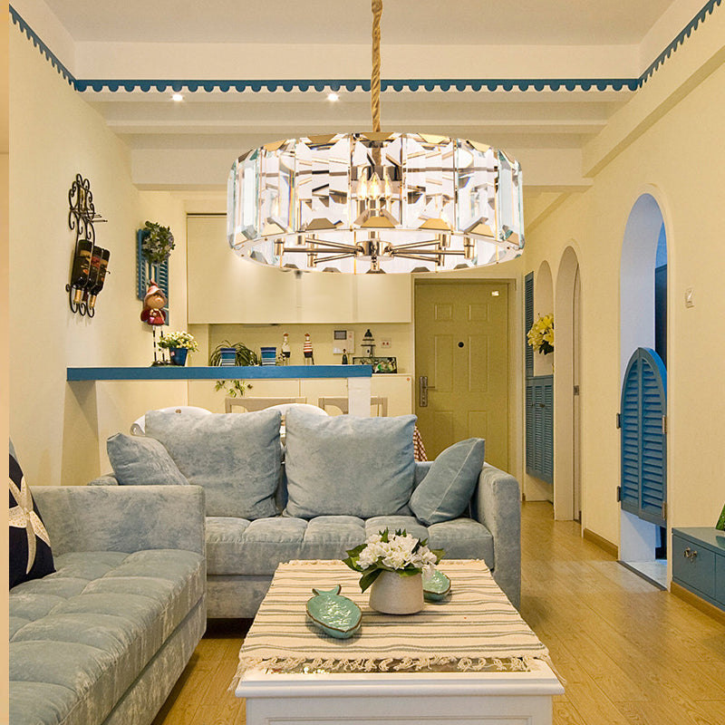 Gold Drum Ceiling Lamp Postmodern Crystal Panel 6 Heads Chandelier Lighting - Rebooters