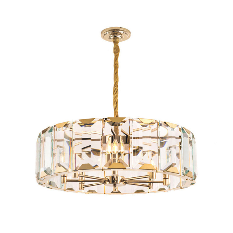 Gold Drum Ceiling Lamp Postmodern Crystal Panel 6 Heads Chandelier Lighting - Rebooters