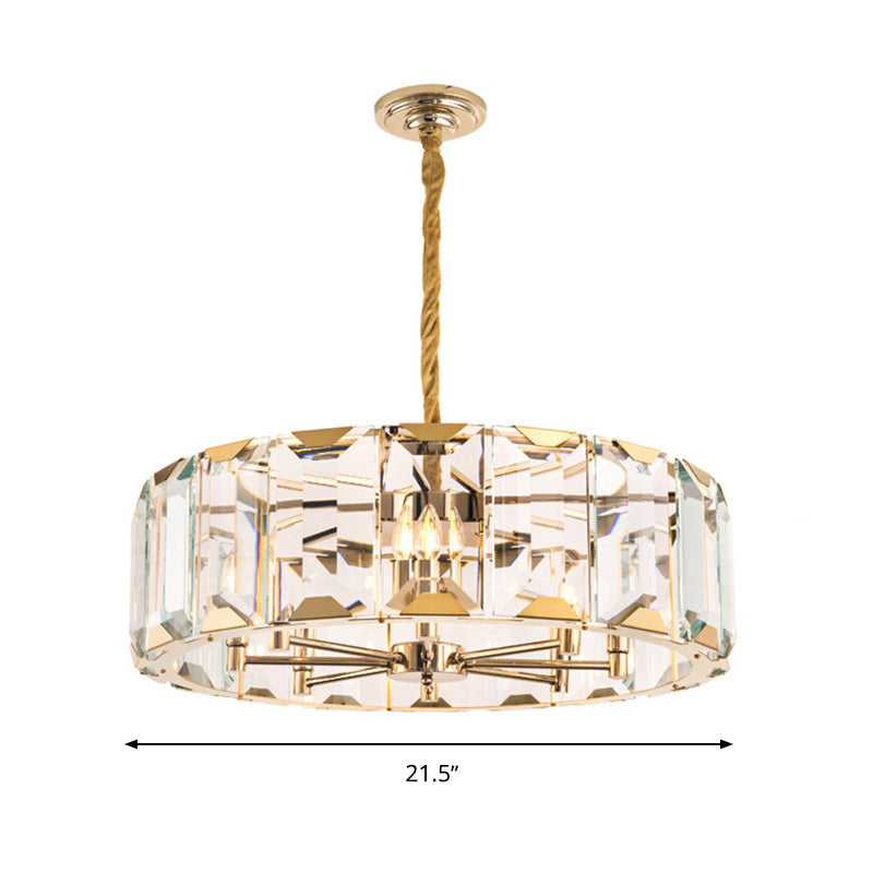 Gold Drum Ceiling Lamp Postmodern Crystal Panel 6 Heads Chandelier Lighting - Rebooters