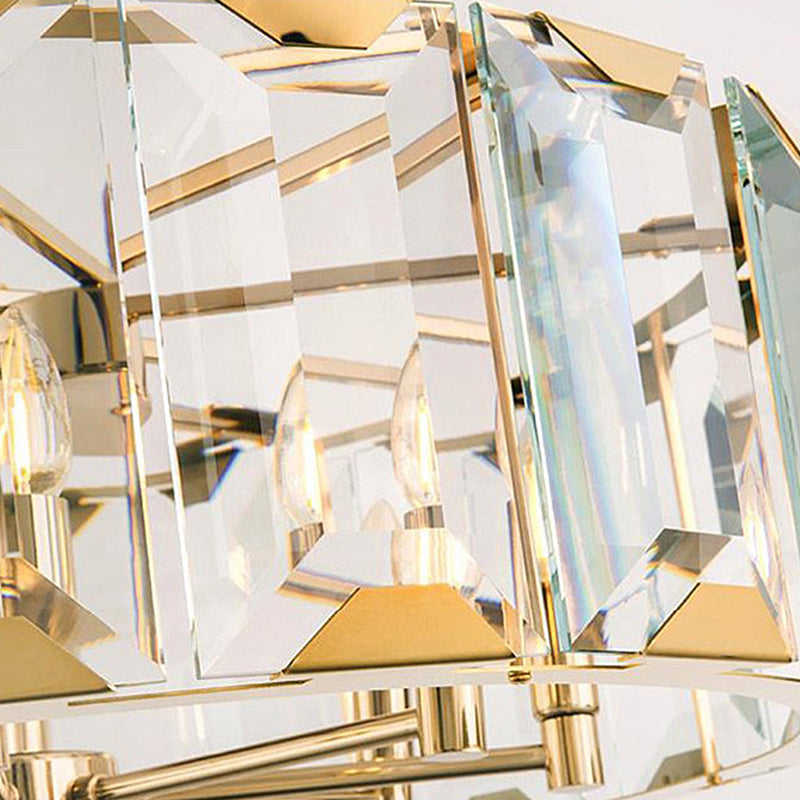 Gold Drum Ceiling Lamp Postmodern Crystal Panel 6 Heads Chandelier Lighting - Rebooters