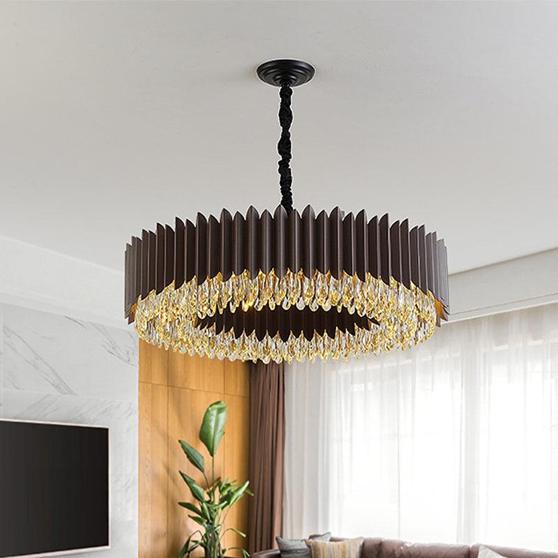 Teardrop Crystal Round Hanging Chandelier in Black LED Pendant - Rebooters