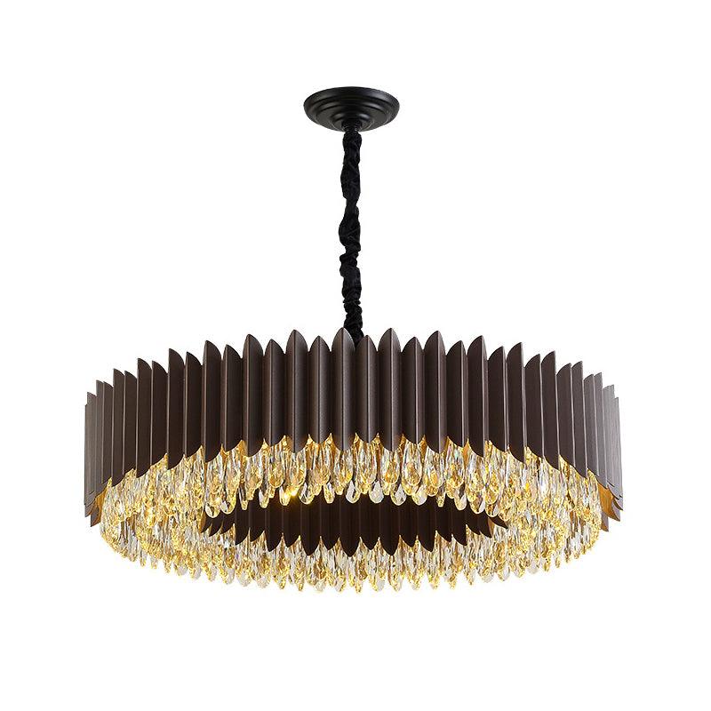 Teardrop Crystal Round Hanging Chandelier in Black LED Pendant - Rebooters