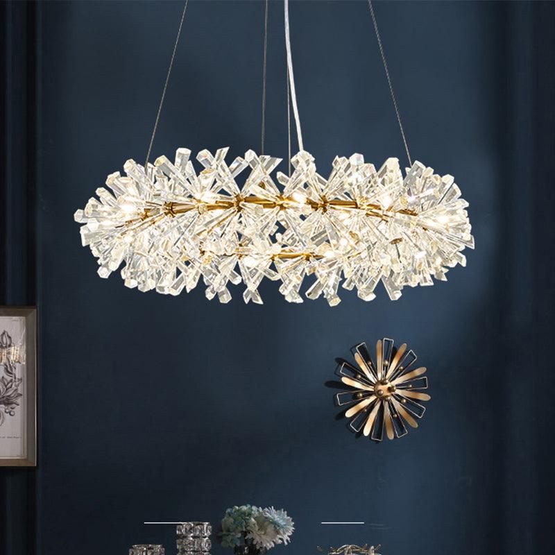 18 Heads Pendant Light Kit Simple Style Ring Clear Faceted Crystal Chandelier - Rebooters