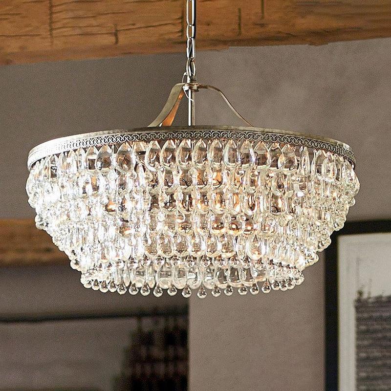 Basket Dining Room Chandelier Pendant Light Traditional Clear Teardrop Crystal 6 Heads - Rebooters