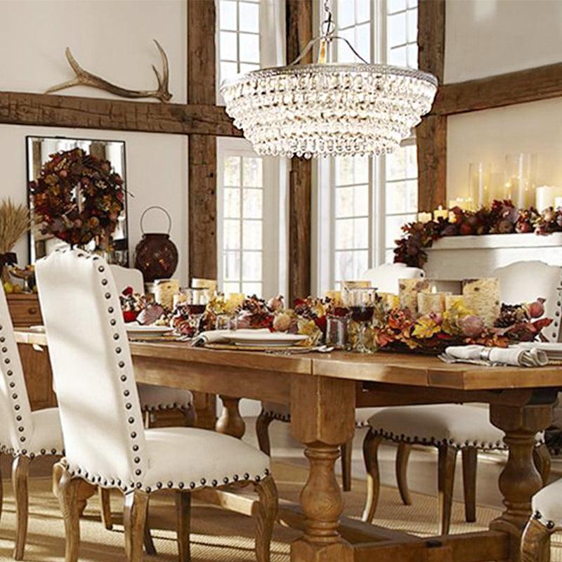 Basket Dining Room Chandelier Pendant Light Traditional Clear Teardrop Crystal 6 Heads - Rebooters