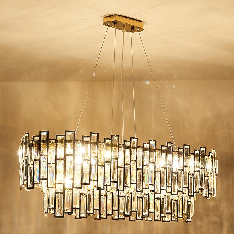 7 Heads Rectangle-Cut Crystal Ceiling Lamp Postmodern Gold Chandelier - Rebooters
