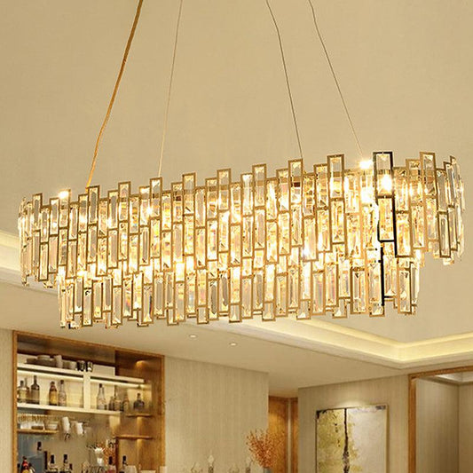 7 Heads Rectangle-Cut Crystal Ceiling Lamp Postmodern Gold Chandelier - Rebooters