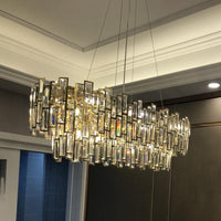 7 Heads Rectangle-Cut Crystal Ceiling Lamp Postmodern Gold Chandelier - Rebooters