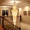 Cone Stairway Chandelier Pendant Light Simple Clear Crystal Rod 12 Heads Gold Lamp - Rebooters