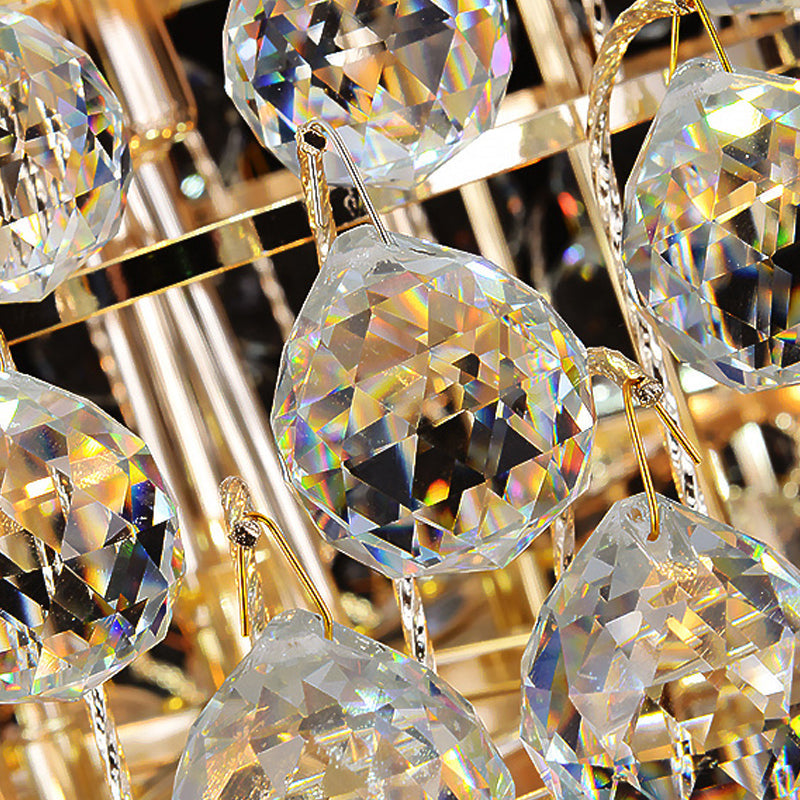 Cone Stairway Chandelier Pendant Light Simple Clear Crystal Rod 12 Heads Gold Lamp - Rebooters