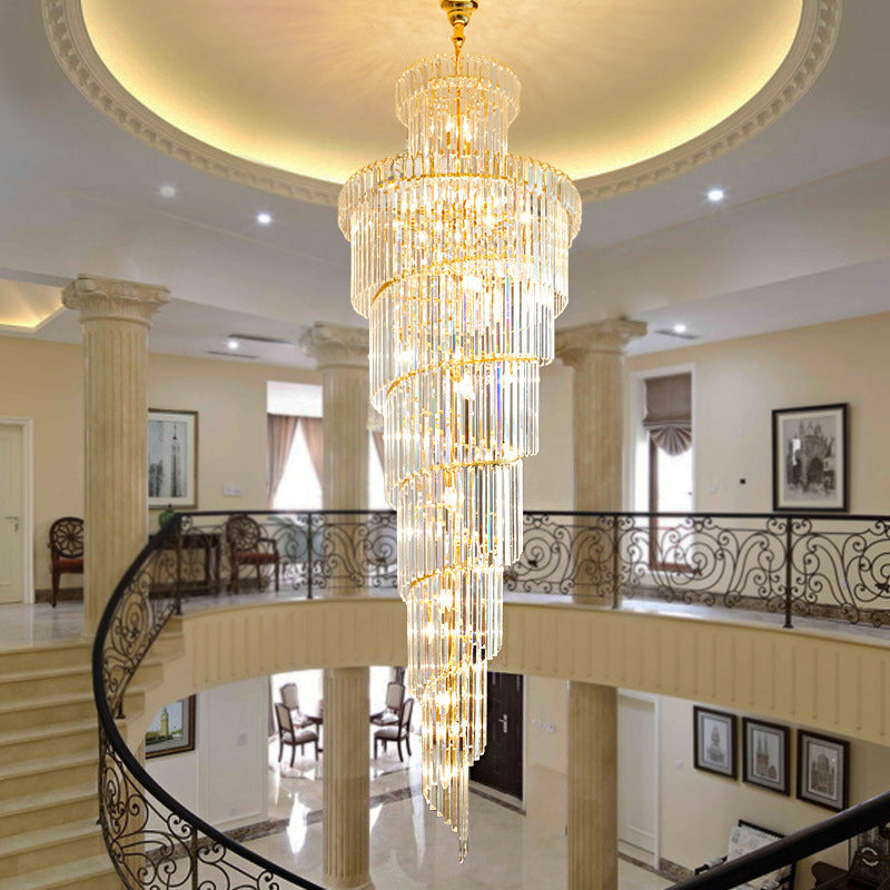 12 Heads Ceiling Suspension Lamp Simple Style Spiral Clear Crystal Rod Pendant Chandelier - Rebooters