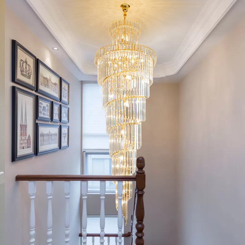 12 Heads Ceiling Suspension Lamp Simple Style Spiral Clear Crystal Rod Pendant Chandelier - Rebooters