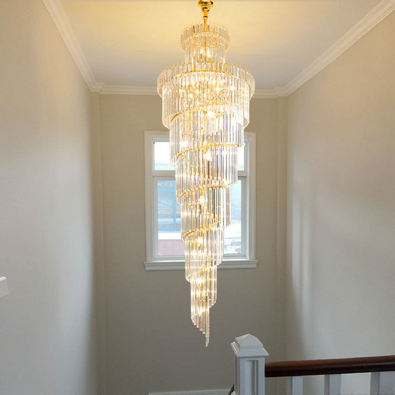 12 Heads Ceiling Suspension Lamp Simple Style Spiral Clear Crystal Rod Pendant Chandelier - Rebooters