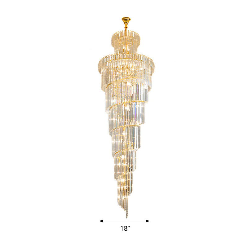 12 Heads Ceiling Suspension Lamp Simple Style Spiral Clear Crystal Rod Pendant Chandelier - Rebooters