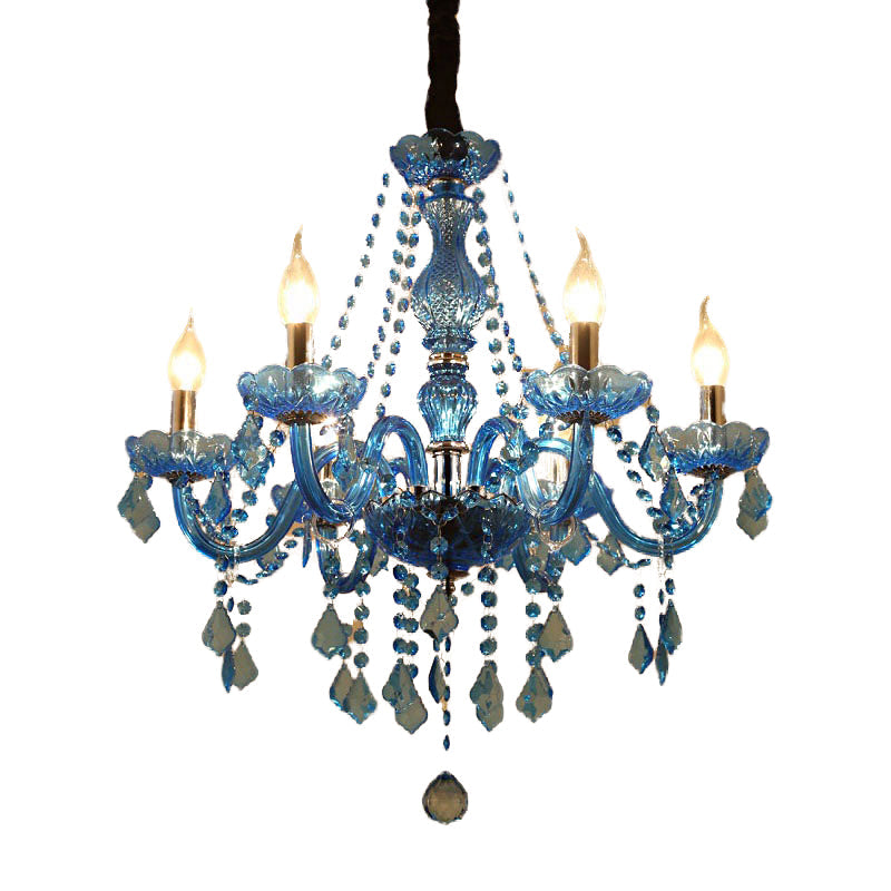 Candle/Bell Crystal Pendant Chandelier Modernism 6/18 Bulbs Blue Light - Rebooters