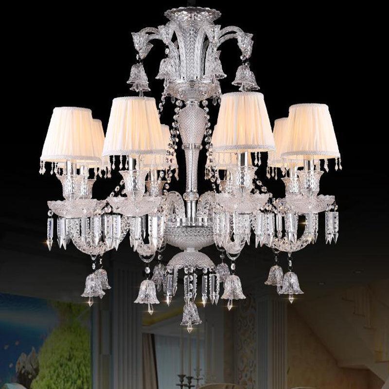 Beige Tapered Chandelier Pendant Light Modernism 8 Heads Crystal Lamp - Rebooters