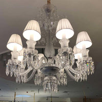 Beige Tapered Chandelier Pendant Light Modernism 8 Heads Crystal Lamp - Rebooters