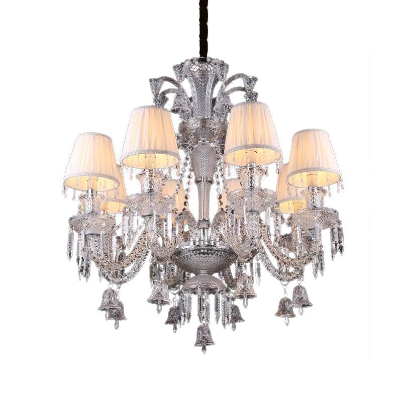 Beige Tapered Chandelier Pendant Light Modernism 8 Heads Crystal Lamp - Rebooters