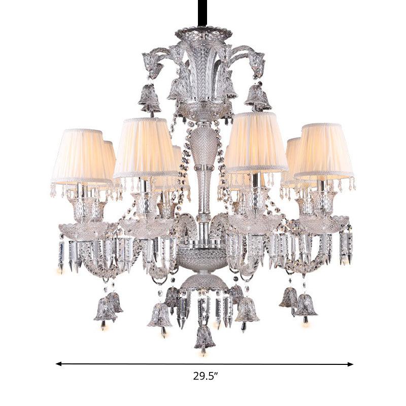Beige Tapered Chandelier Pendant Light Modernism 8 Heads Crystal Lamp - Rebooters
