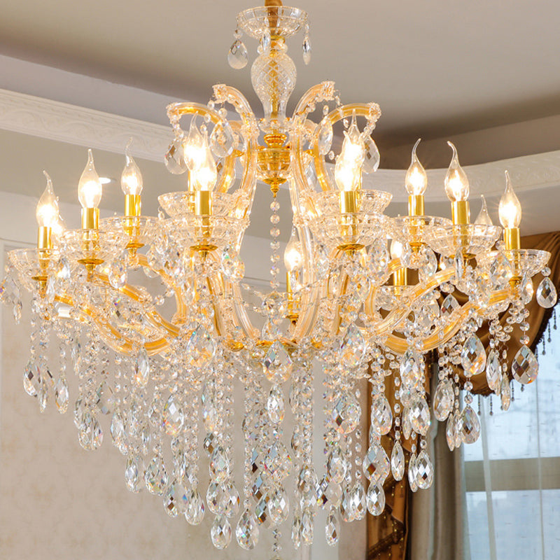 Teardrop Chandelier Light Fixture Modern Hand-Cut Crystal 10 Heads Gold Pendant - Rebooters
