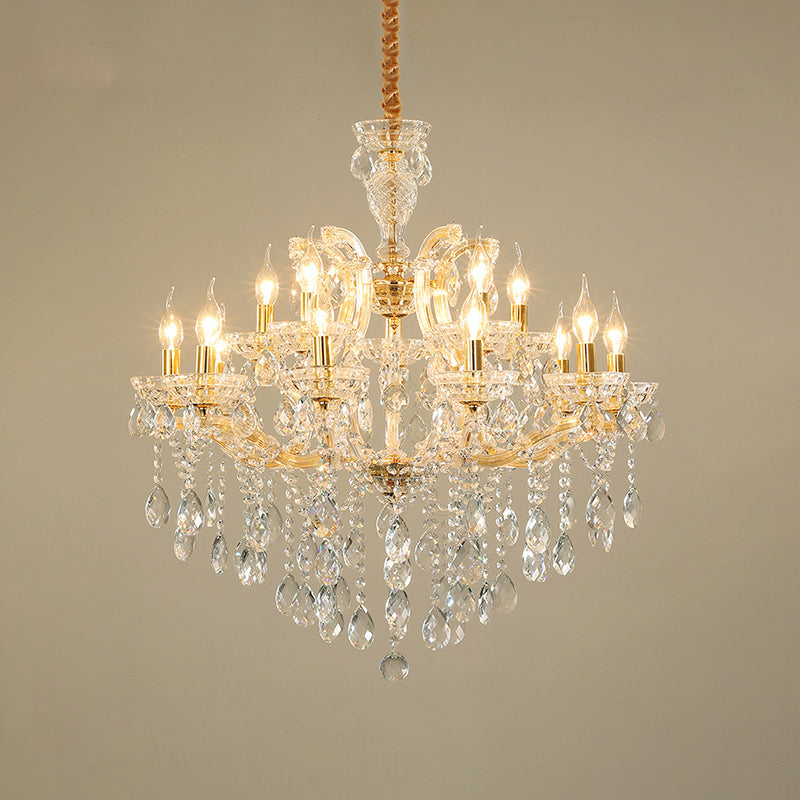 Teardrop Chandelier Light Fixture Modern Hand-Cut Crystal 10 Heads Gold Pendant - Rebooters