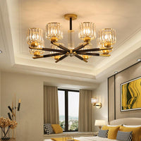8 Lights Bedroom Chandelier Light Simple Style Black and Gold - Rebooters