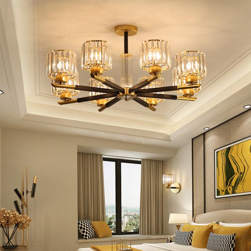 8 Lights Bedroom Chandelier Light Simple Style Black and Gold - Rebooters
