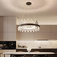 Circular Pendant Ceiling Light Modern Rectangle-Cut Crystal Black/White LED Chandelier 23.5"/31.5" Wide - Rebooters