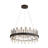 Circular Pendant Ceiling Light Modern Rectangle-Cut Crystal Black/White LED Chandelier 23.5"/31.5" Wide - Rebooters