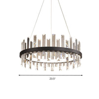 Circular Pendant Ceiling Light Modern Rectangle-Cut Crystal Black/White LED Chandelier 23.5"/31.5" Wide - Rebooters