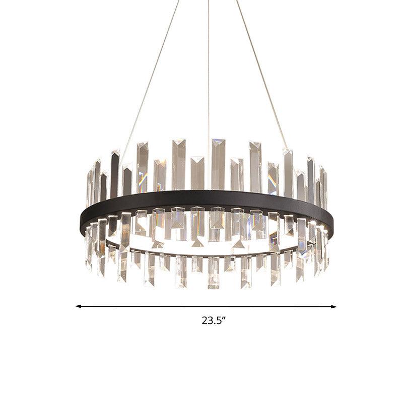 Circular Pendant Ceiling Light Modern Rectangle-Cut Crystal Black/White LED Chandelier 23.5"/31.5" Wide - Rebooters