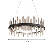 Circular Pendant Ceiling Light Modern Rectangle-Cut Crystal Black/White LED Chandelier 23.5"/31.5" Wide - Rebooters