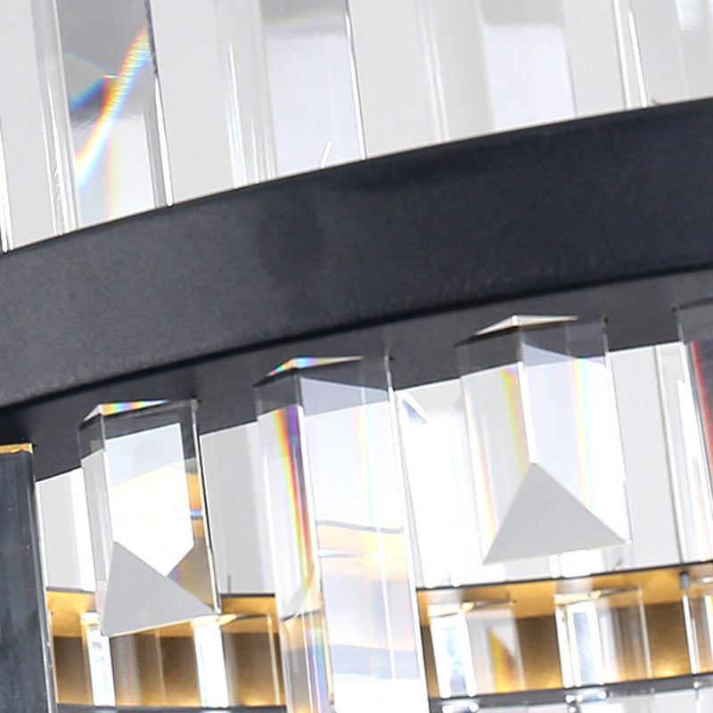 Circular Pendant Ceiling Light Modern Rectangle-Cut Crystal Black/White LED Chandelier 23.5"/31.5" Wide - Rebooters