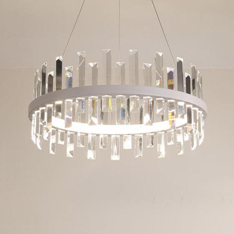 Circular Pendant Ceiling Light Modern Rectangle-Cut Crystal Black/White LED Chandelier 23.5"/31.5" Wide - Rebooters