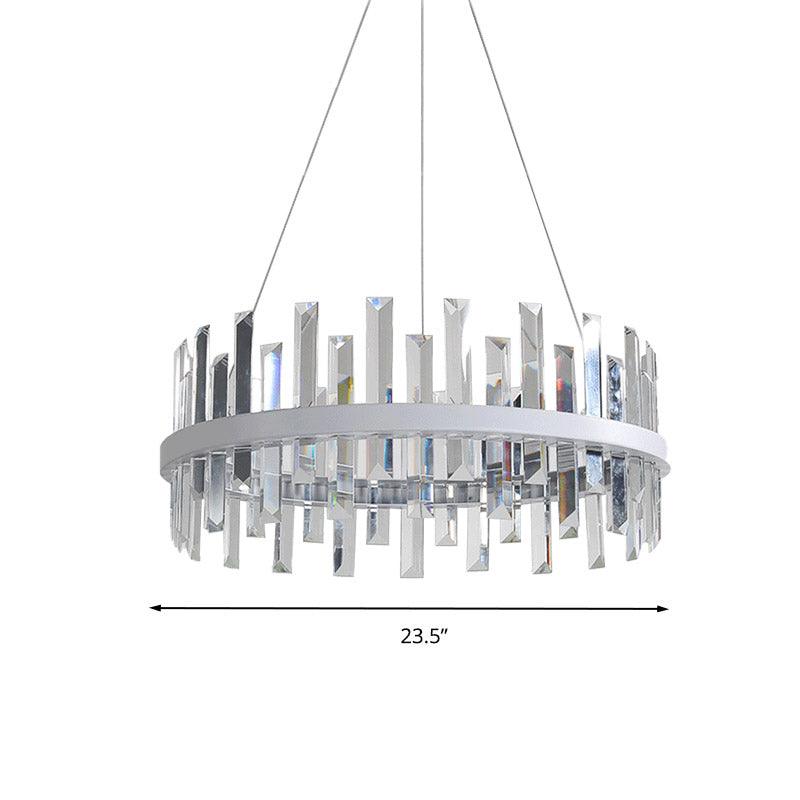 Circular Pendant Ceiling Light Modern Rectangle-Cut Crystal Black/White LED Chandelier 23.5"/31.5" Wide - Rebooters
