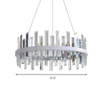 Circular Pendant Ceiling Light Modern Rectangle-Cut Crystal Black/White LED Chandelier 23.5"/31.5" Wide - Rebooters
