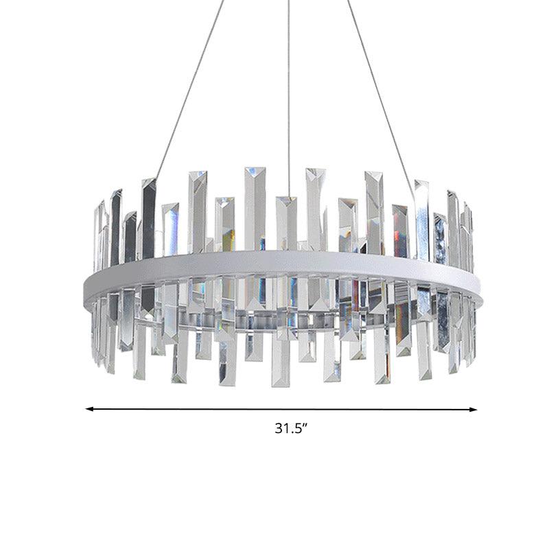 Circular Pendant Ceiling Light Modern Rectangle-Cut Crystal Black/White LED Chandelier 23.5"/31.5" Wide - Rebooters