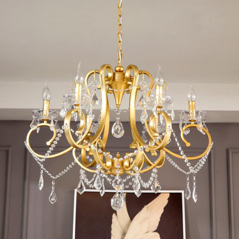Candle Dining Room Pendant Ceiling Light Crystal Drop 6 Heads Postmodern Chandelier Lamp in Brass - Rebooters