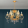 Candle Dining Room Pendant Ceiling Light Crystal Drop 6 Heads Postmodern Chandelier Lamp in Brass - Rebooters