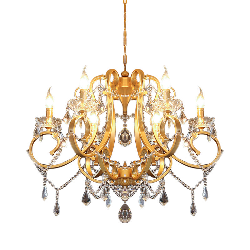 Candle Dining Room Pendant Ceiling Light Crystal Drop 6 Heads Postmodern Chandelier Lamp in Brass - Rebooters