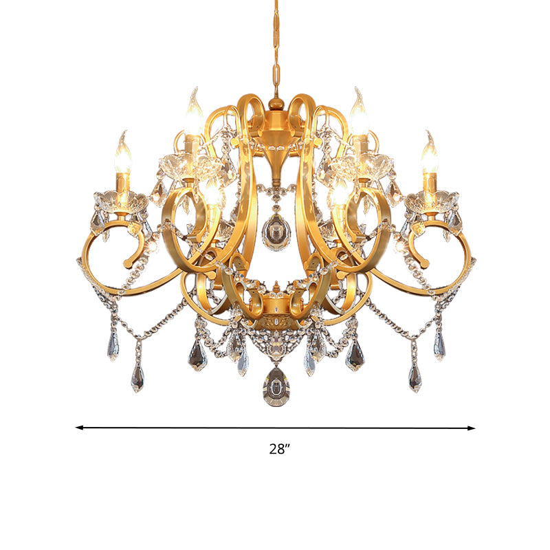 Candle Dining Room Pendant Ceiling Light Crystal Drop 6 Heads Postmodern Chandelier Lamp in Brass - Rebooters