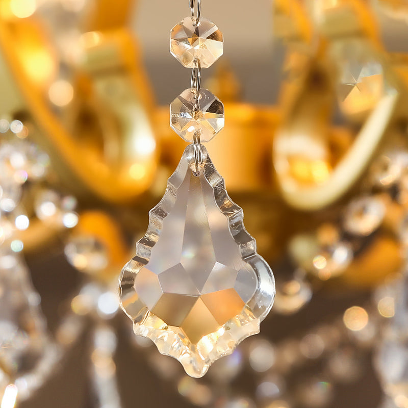Candle Dining Room Pendant Ceiling Light Crystal Drop 6 Heads Postmodern Chandelier Lamp in Brass - Rebooters