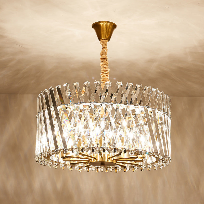 Tri-Sided Crystal Rod Drum Ceiling Light Contemporary Chandelier - Rebooters