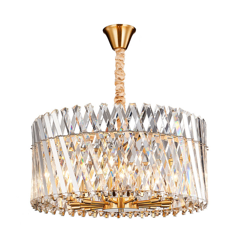 Tri-Sided Crystal Rod Drum Ceiling Light Contemporary Chandelier - Rebooters